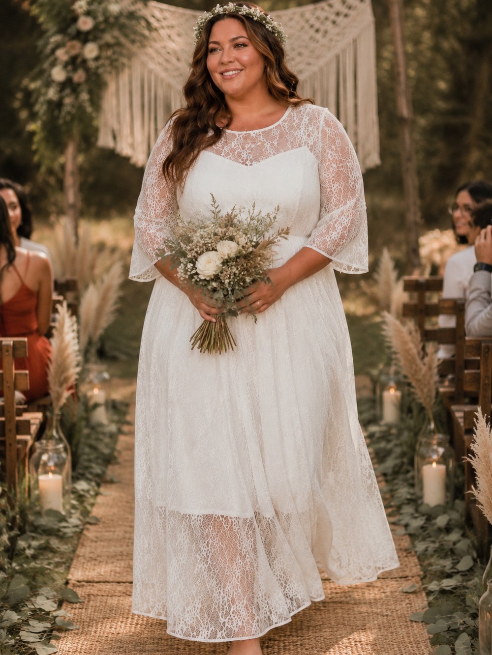 NWT Modcloth 1X Ivory Lace Bohemian Wedding Dress | Romantic Open Back Bridal